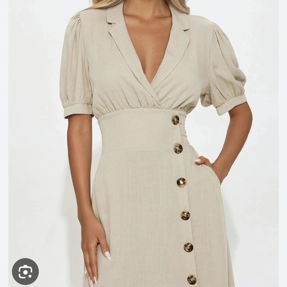 Fashion Nova Dresses & Skirts - Fashion Nova Cream Button-Accent Midi Dress